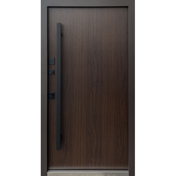 Вхідні двері Qdoors СТРІТ 3К ГОРИЗОНТ 8019 Дуб темний ручка скоба